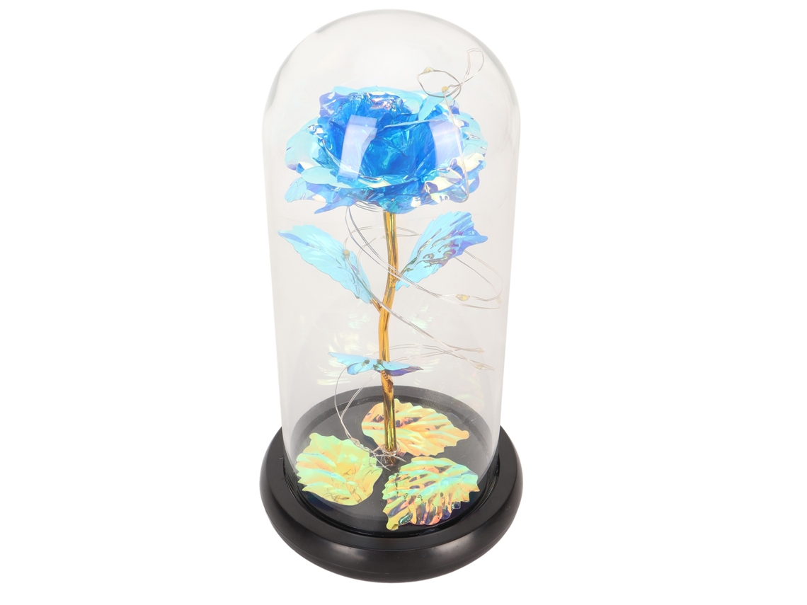 Rosa Artificial Eterna com Led e Capa de Vidro Azul