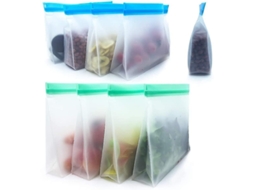 8 Bolsas de Armazenamento Reutilizáveis 4 Galões e 4 para Sanduíches, Lanches e Crianças