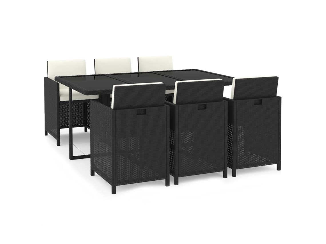 Conjunto de 7 Jantar para Jardim com Almofadões Vime Pe Preto MAISON EXCLUSIVE