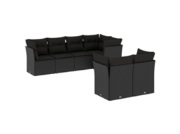 Conjunto de 7 sofás para jardim com almofadões Vime Pe Preto MAISON EXCLUSIVE (7 peças)
