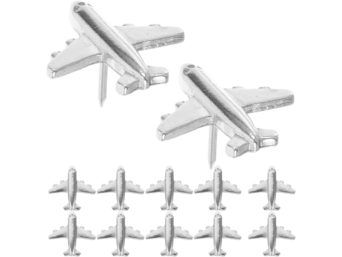 Conjunto Nolitoy de Tachinhas Decorativas 24 Folheadas em Formato Avião para Mesa e Casa, Alfinetes de Metal