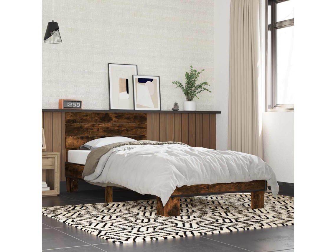 Vidaxl Estrutura De Cama Com Cabeceira Carvalho Fumado 80 X 200 Cm