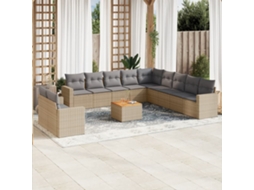 Vidaxl 12 Pcs Conjunto De Sofás P/ Jardim Com Almofadões Vime Pe Bege