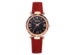 Relógio de Pulso Feminino de Quartzo com Pulseira Pu e Mostrador de Céu Estrelado Bege