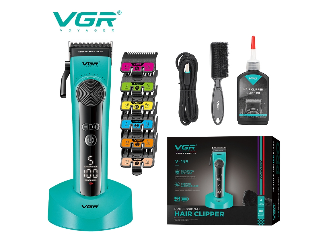 (azul) Máquina De Cortar Cabelo Elétrica Com Base, Tela Lcd Recarregável, Ajuste De Potência Em Cinco Níveis