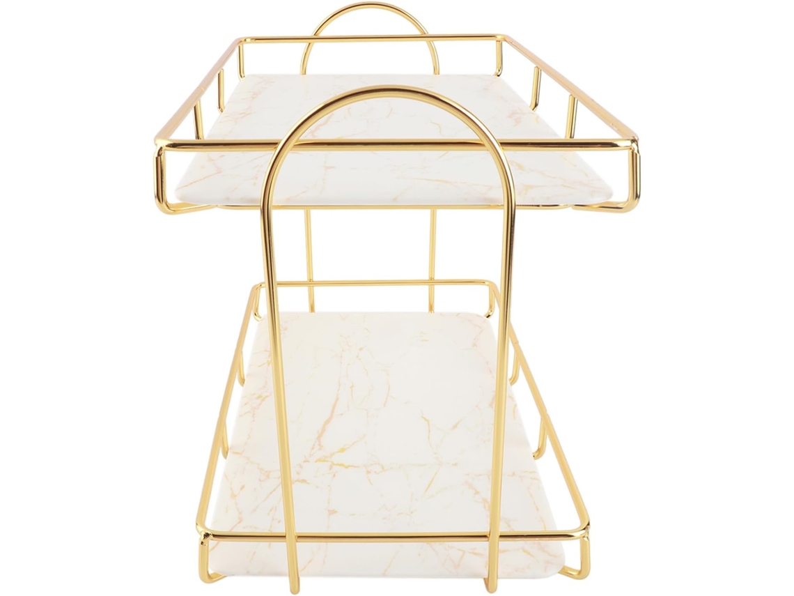Prateleira De Banheiro Eacam Gold White 2 Níveis – Para Maquiagem Com Design Antiderrapante Grande