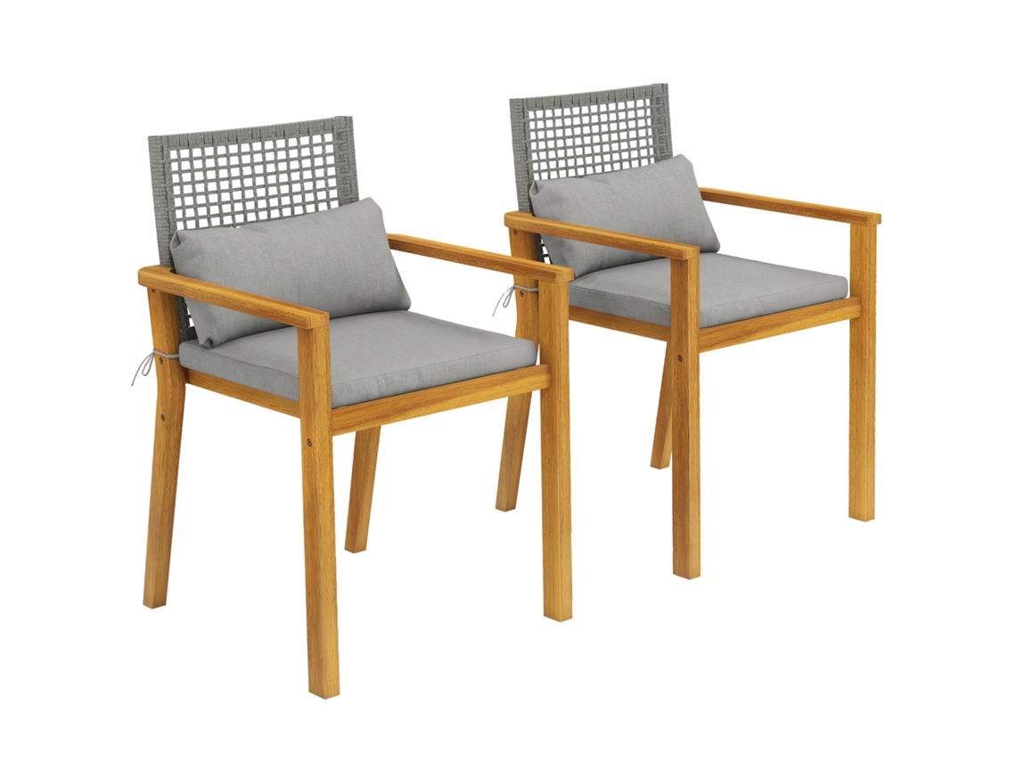 Conjunto de 2 Cadeiras de Jardim em Madeira de Acácia com Almofadas. Madeira Natural Ge