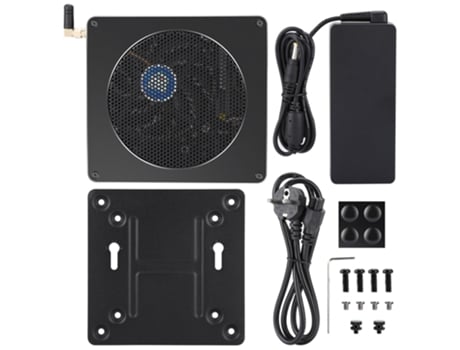 Minicomputador de 6 núcleos com processador Intel i9 8950hk, 16 GB de RAM, SSD de 256 GB e Windows 10 na cor dourado.