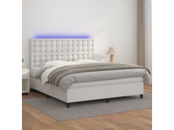Vidaxl Cama Box Spring C/colchão/led 180x200cm Couro Artificial Branco