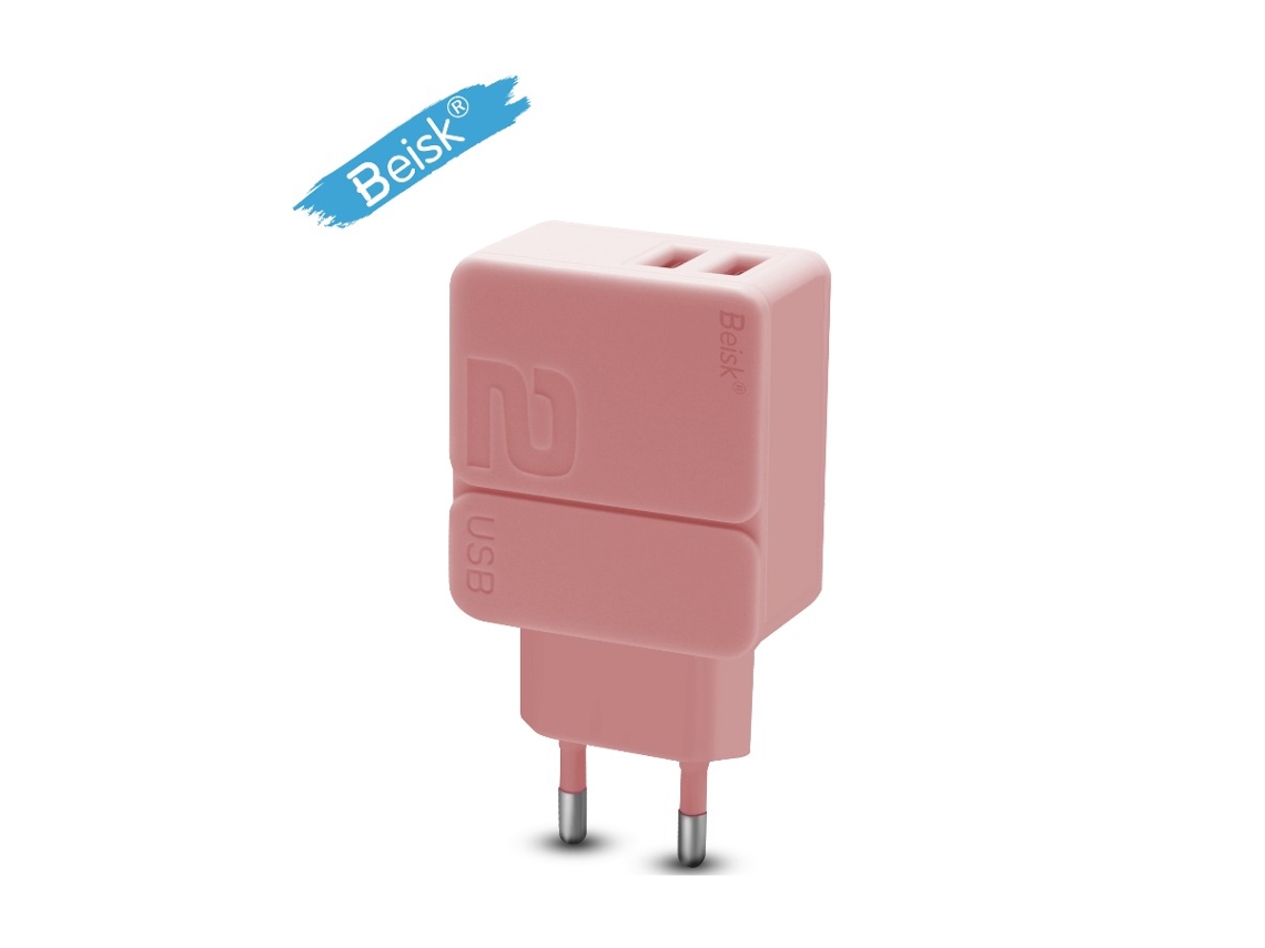 Dual Usb Port Eu Plug Charger Rápido, Adaptador De Alimentação Portátil Multi Porta Rosa Beisk