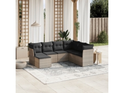 Vidaxl 7 Pcs Conjunto Sofás P/ Jardim C/ Almofadões Vime Pe Cinzento