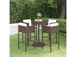 Vidaxl 5 Pcs Conjunto De Bar P/ Jardim Com Almofadões Vime Pe Castanho