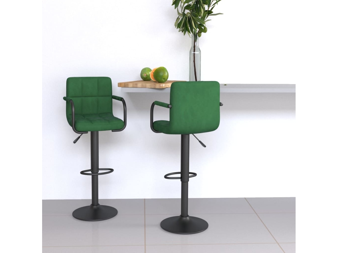 Vidaxl Bancos De Bar 2 Pcs Veludo Verde-escuro