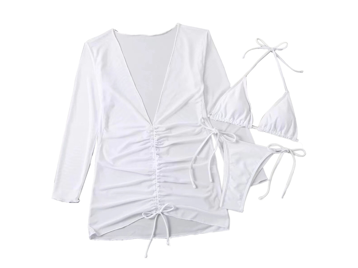 Traje de Banho 2 Peças Camisa Transparente Branco Tamanho GG