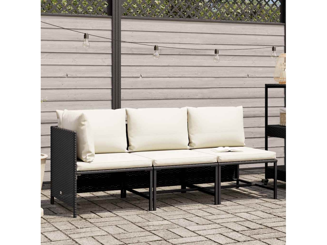Maison Exclusive - 3 Pcs Conjunto Sofás De Jardim Com Almofadões Vime Pe Preto