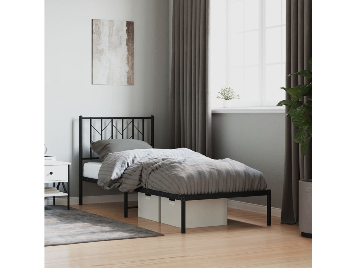Estrutura De Cama Com Cabeceira 80x200 Cm Metal Preto