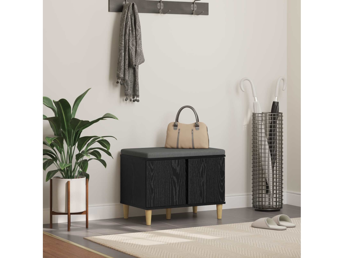 Vidaxl Banco De Hall Com Almofada Carvalho Preto 60 X 38 X 46 Cm
