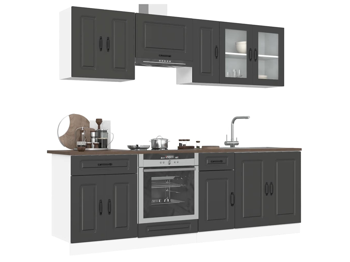 Vidaxl 8 Peças Armário De Cozinha Conjunto Kalmar Preto