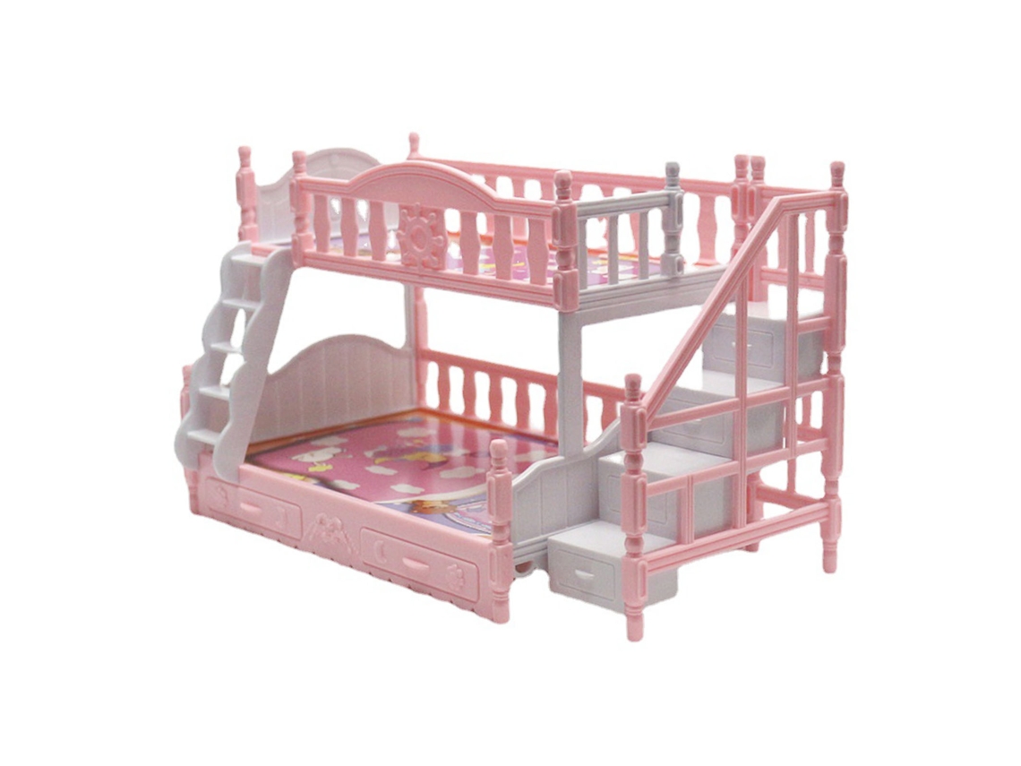 Mali cama de Beliche para Casa de Bonecas Estilo Europeu Miniatura com Escada Acessório