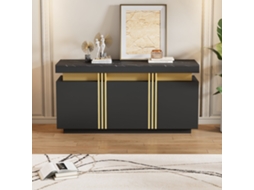 Buffet 140x38x70 Cm 3 Portas, Divisórias Ajustáveis, Perfeito Para Cozinha, Sala De Estar, Sala De Jantar, Corredor Preto E Dourado Estilo