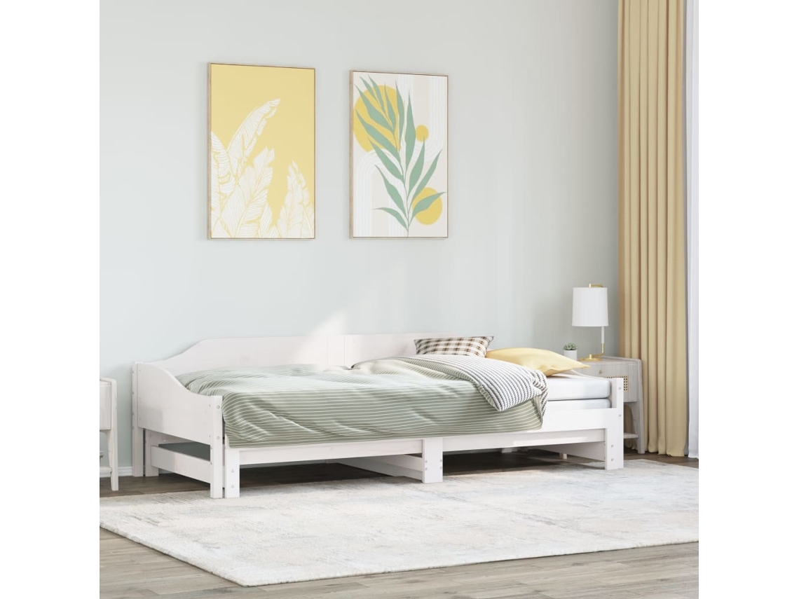 Vidaxl Sofá-cama Com Gavetão 90x200 Cm Madeira De Pinho Maciça Branco