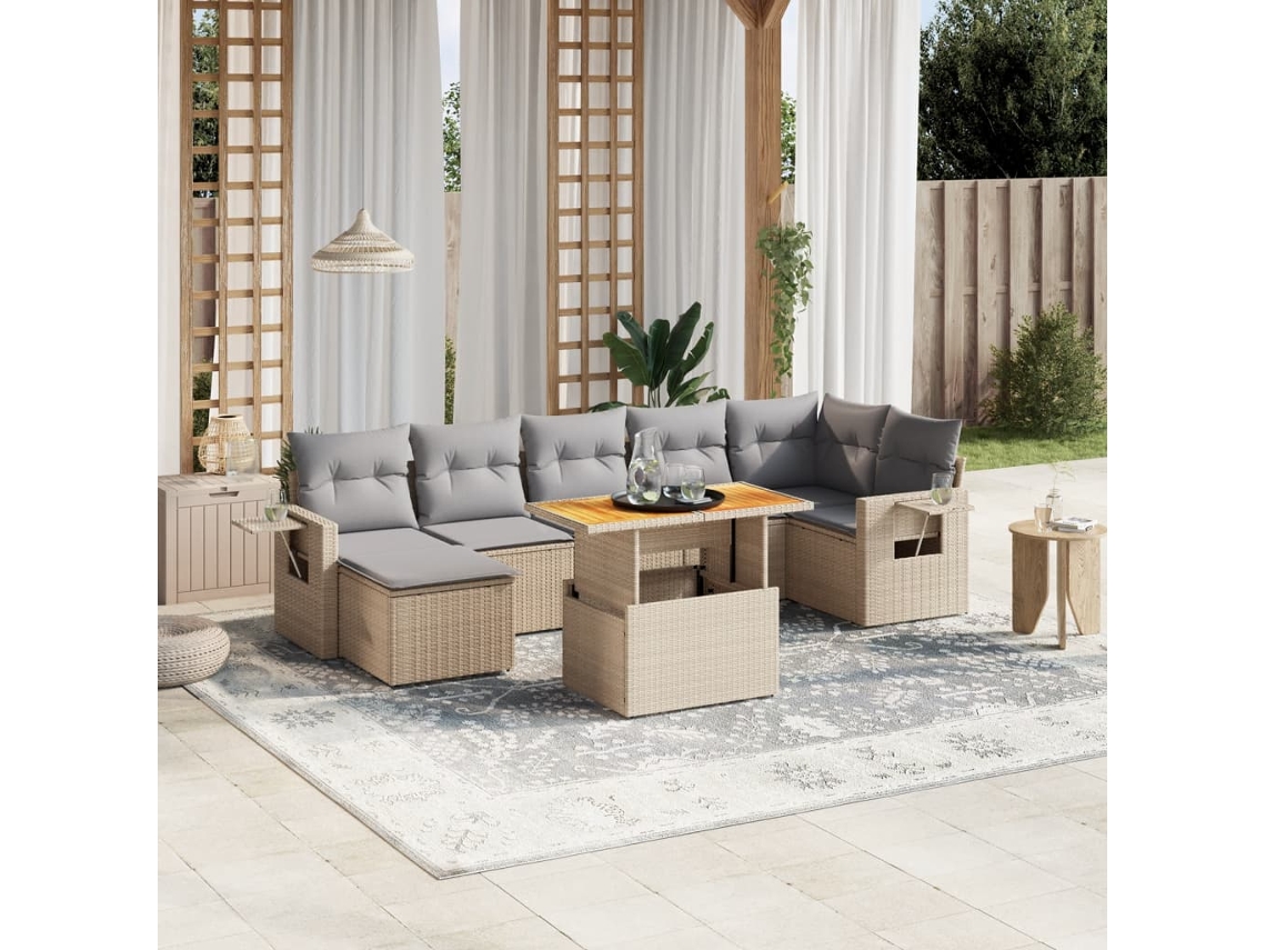Vidaxl 8 Pcs Conjunto De Sofás P/ Jardim Com Almofadões Vime Pe Bege