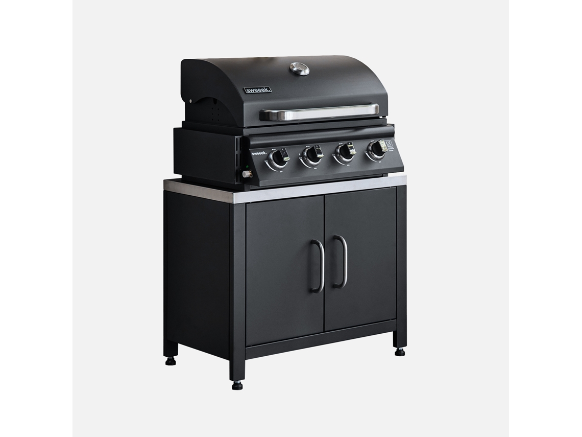 Churrasqueira A Gás De 4 Queimadores + Cozinha Externa Em Aço, 80cm, Preto
