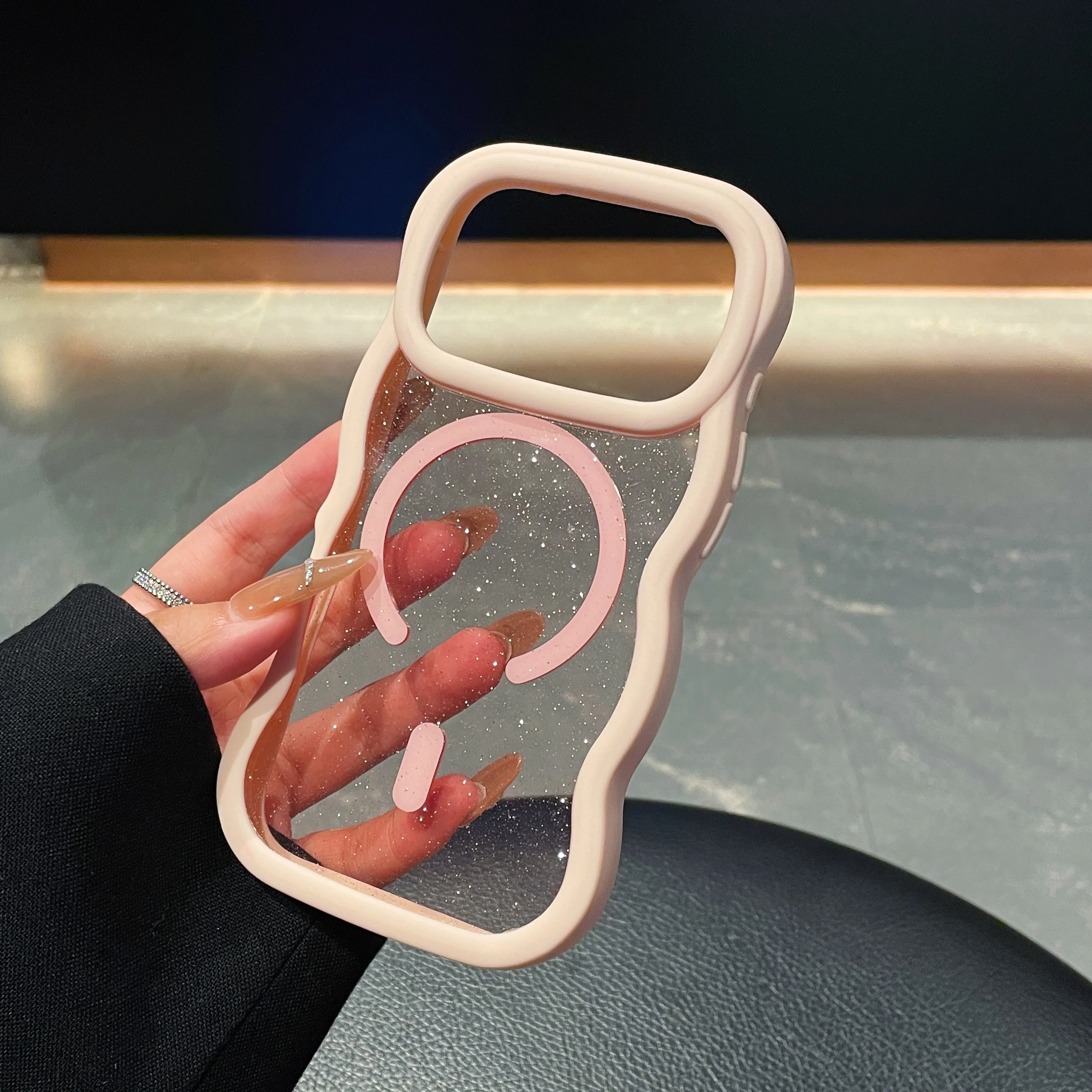 Capa Para Iphone 15 Pro Max Rosa, À Prova De Choque E Com Efeito De Flash, Capa Traseira Magnética Para Carregamento Sem Fio.