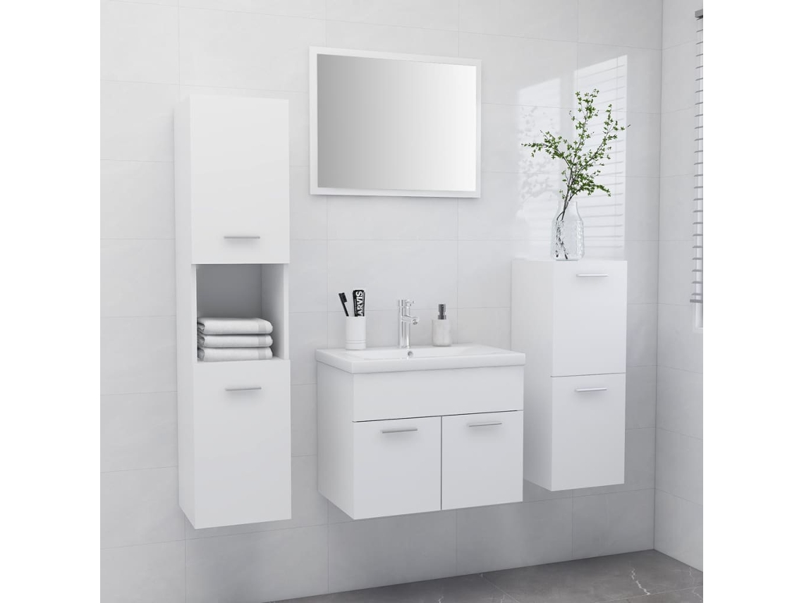 Vidaxl Conjunto De Móveis De Casa De Banho Derivados De Madeira Branco