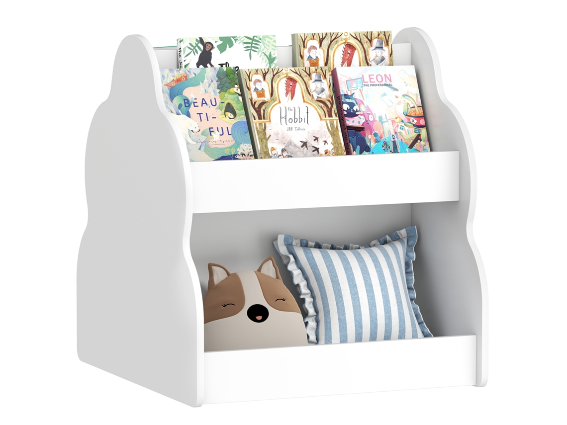 Prateleira Infantil, Estante Infantil De 2 Andares Com Rodas, 4 Prateleiras, Para Sala Infantil, Sala De Brinquedos, 54x50x56 Cm, Branco-kd