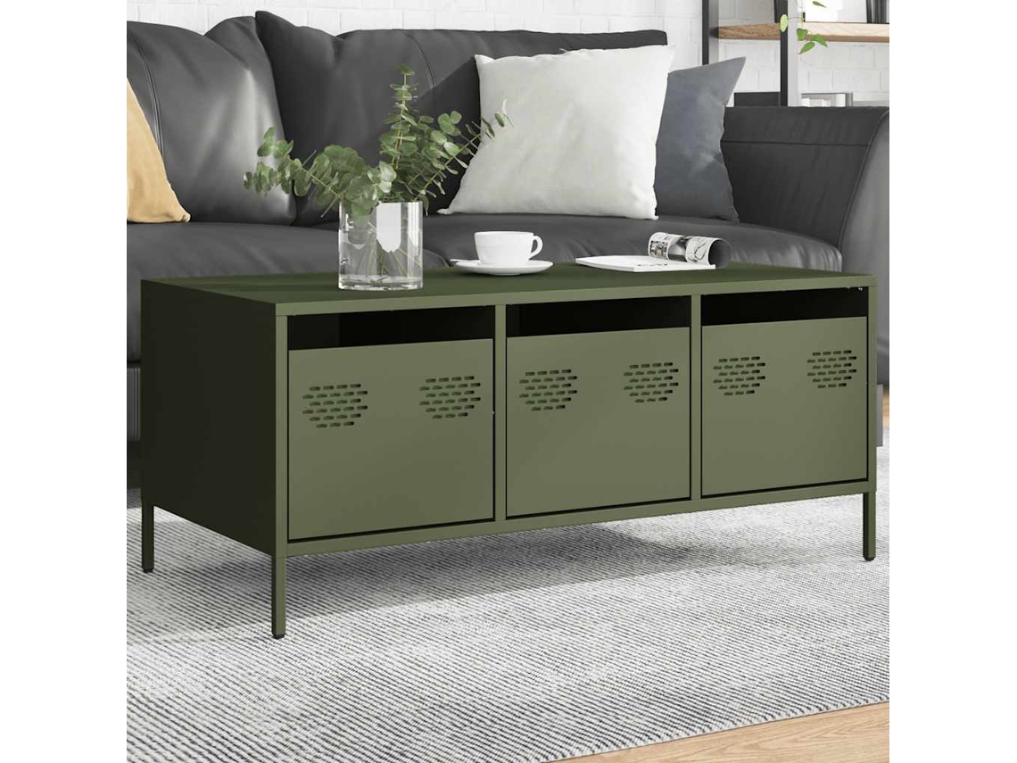 Vidaxl Mesa Centro 101,5x50x43,5 Cm Aço Laminado A Frio Verde-azeitona