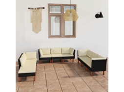 Vidaxl 9 Pcs Conjunto Lounge de Jardim C/ Almofadões Vime Pe Preto
