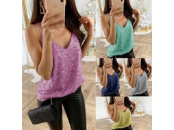 2026 top Sin Mangas para Mujeres Con Glitter Y Lentejuelas Cuello V Moda Sexy Verano Poliéster