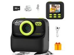 Câmera Digital Instantânea Infantil, Tela Grande de 2,4 Polegadas, Lentes Duplas Frontal e Traseira de 1080p, Memória de 32 Gb CZHHMART (verde)