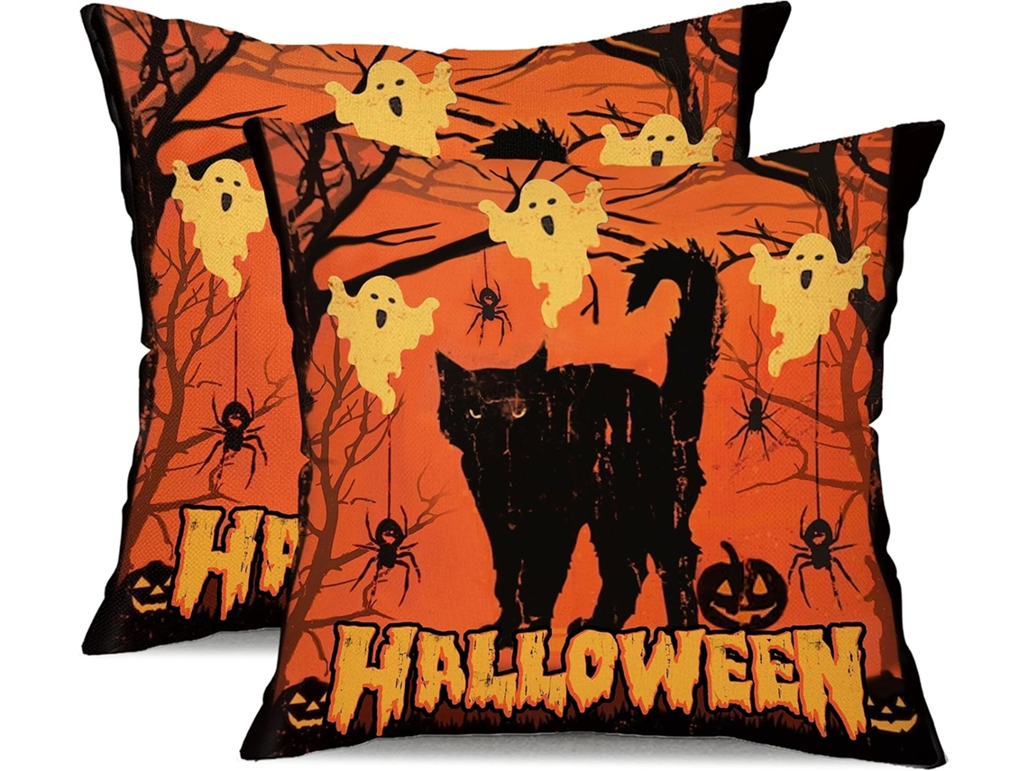 Caixa De Halloween 18x18 Polegadas Com Decoração De Fantasmas, Gato E Aranha, Preta.