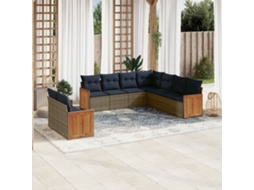 Vidaxl Conjunto De Sofá De Jardim De 9 Peças Com Almofadas Em Rattan Sintético Cinza