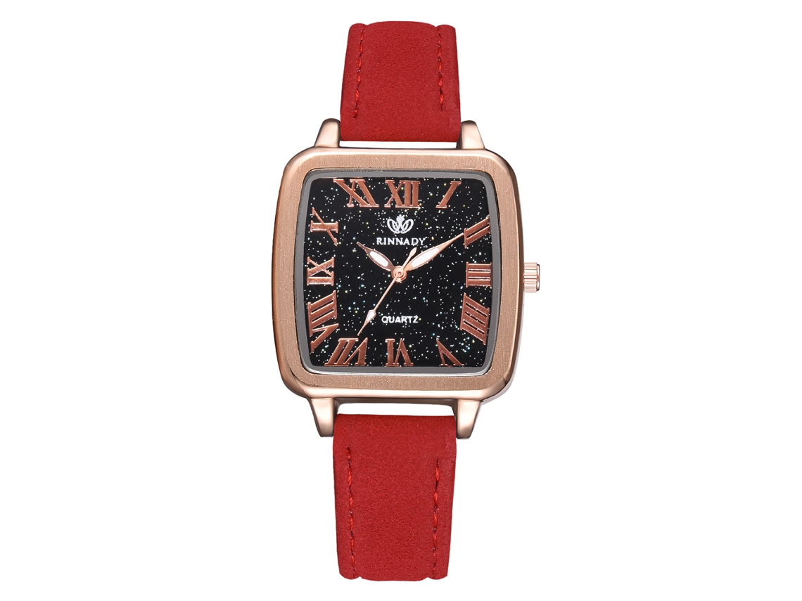 Relógio de Pulso Analógico de Quartzo com Pulseira Pu Ajustável Estilo Elegante Casual (vermelho)