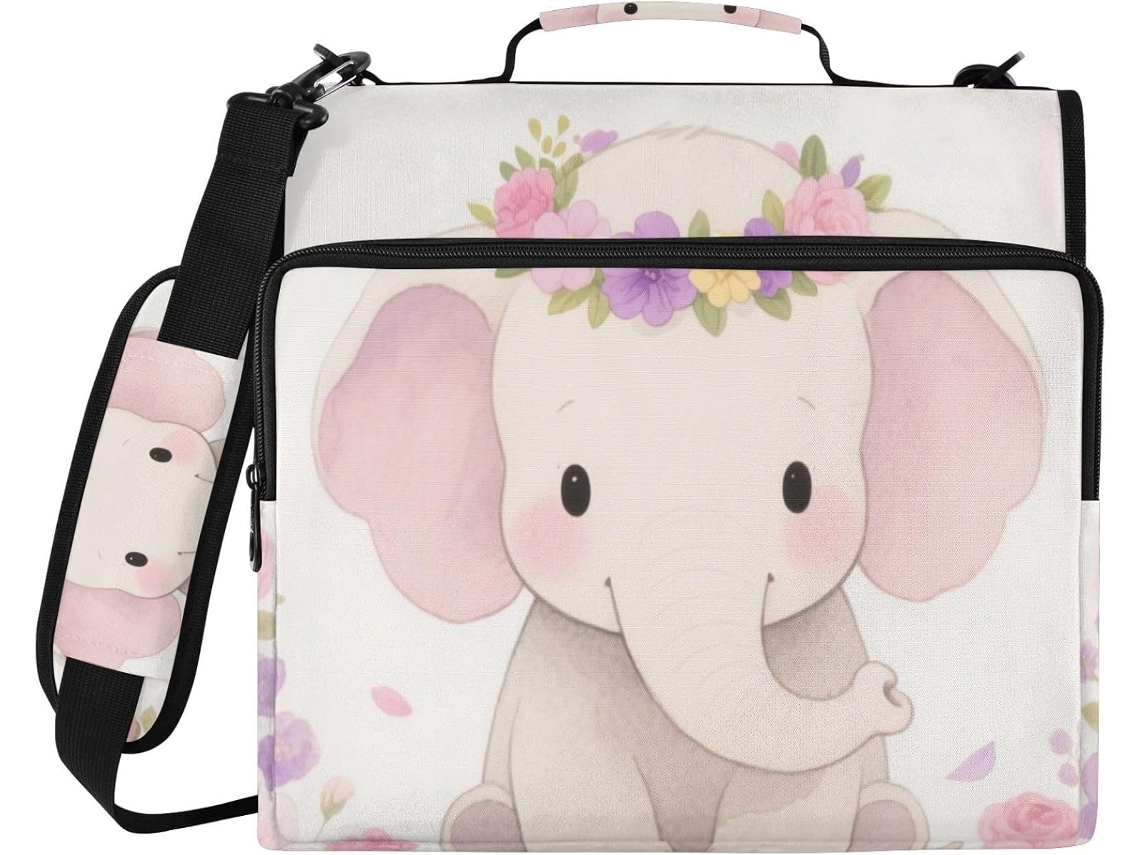 Mochila escolar macia com estampa de elefante de desenho animado, com zíper triplo, alça de ombro removível e diversas opções de bolsas.