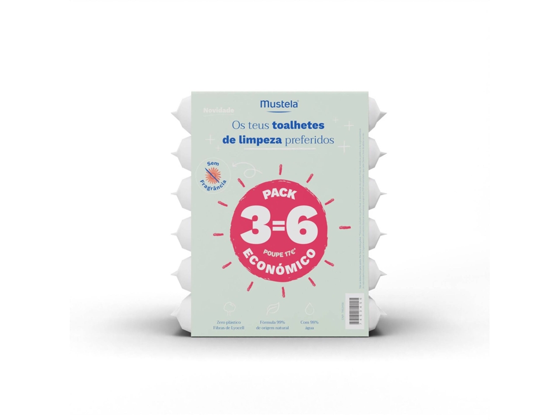 Pack Toalhitas De Limpeza Sem Perfume 6 X 60 Un Mustela