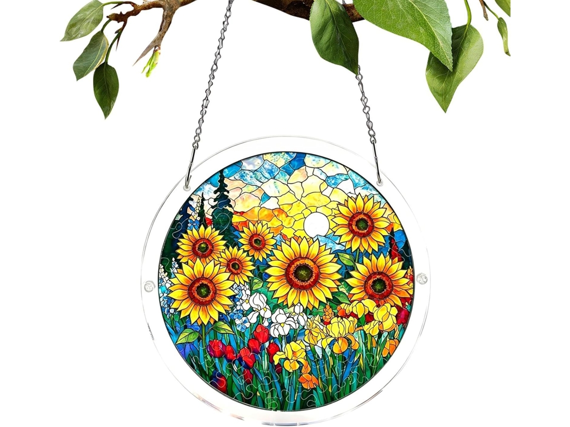 Quebra cabeça Acrílico para Pendurar na Janela Decoração 2d em Acrílico com Paisagem de Primavera Colorida para Casa, CHABERLU