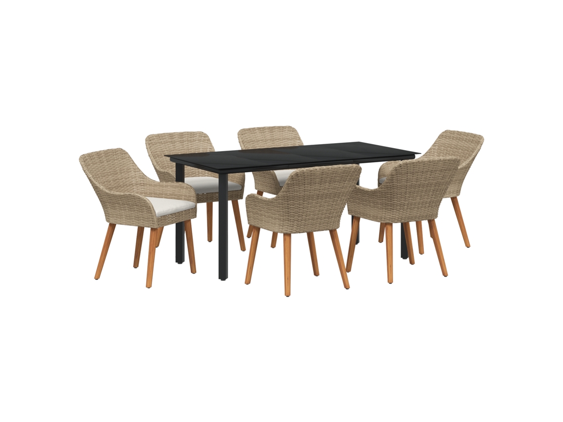 Conjunto 7 Móveis De Jardim Vidaxl Bege Vime Pe (160 X 80 X 74 Cm)