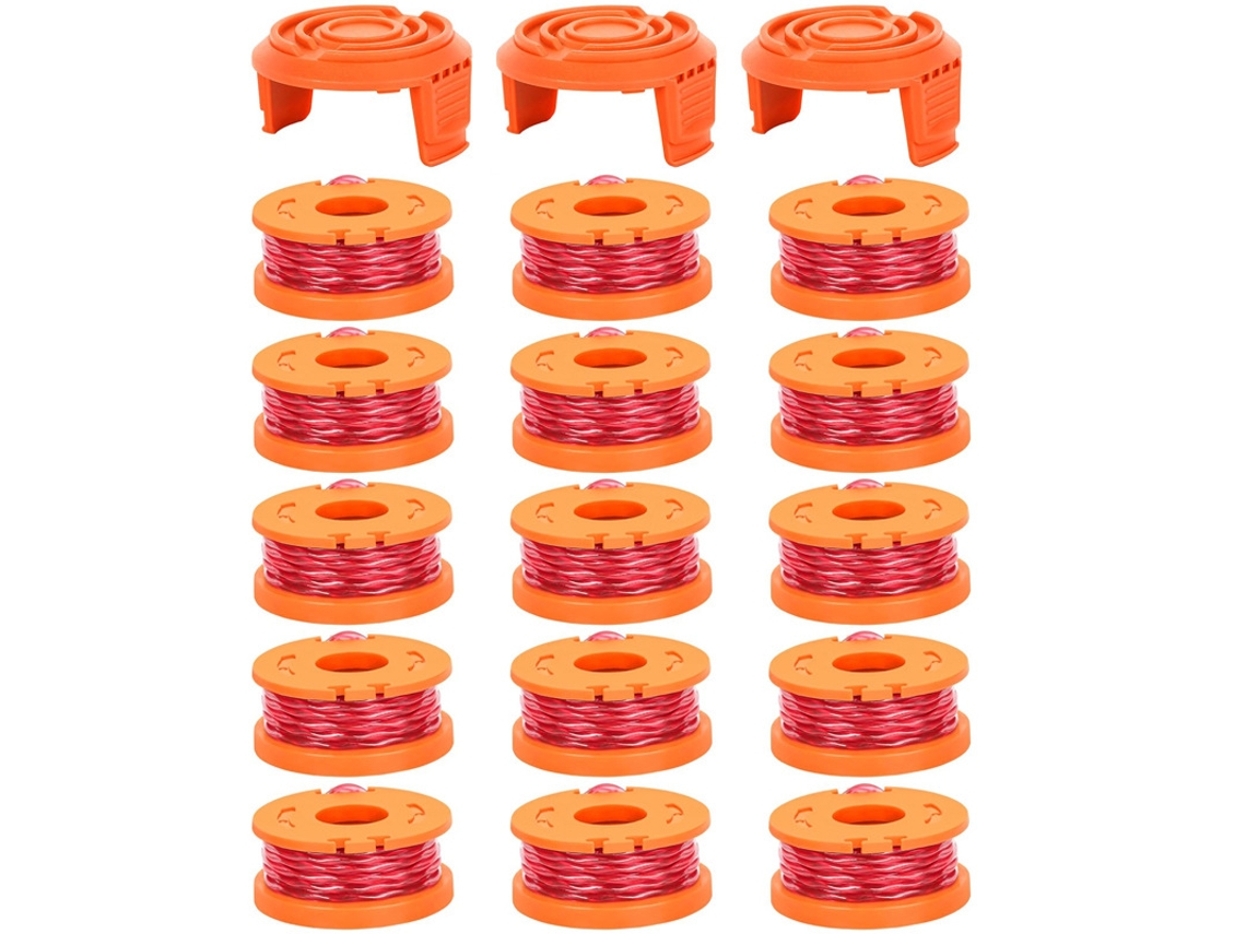 Pacote com 15 Carretéis de Fio com 3 Tampas Aparador de Grama para Worx Wa0010/wa6531 HENTEN HOME
