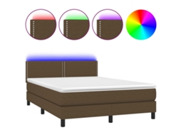 Cama Box Spring com Colchão e Led 140x190 cm Tecido Castanho Escuro MAISON EXCLUSIVE