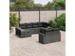 Jogo de Sofá Jardim 10 Peças C/ Almofadões Vime Pe Preto Dkd Home Decor
