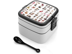 Lancheira Bento De 2-camadas Com Design Chihuahua E Pug, Empilhável, À Prova De Vazamentos, 1000ml, Com Colher Inclusa