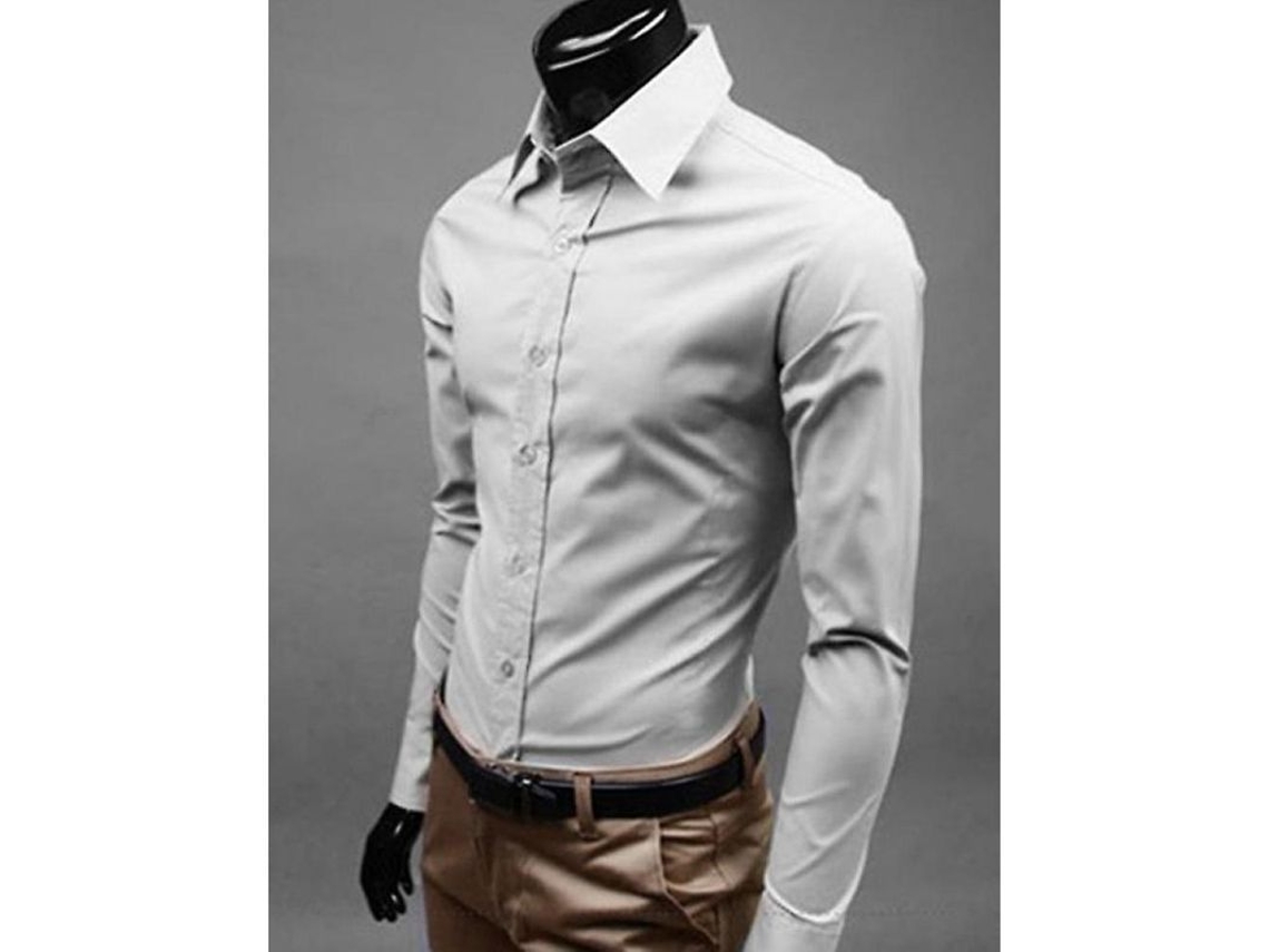 2026 camisas para Homem de Luxo Slim Fit com Gola Redonda e Manga Longa, Casual e Formal, de Algodão Misturado 2xl Gris