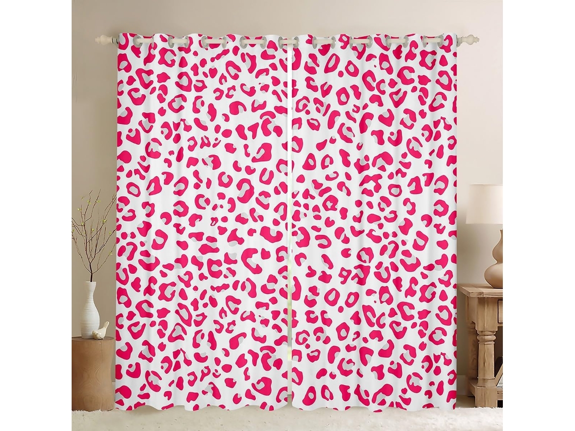 Cortinas De Janela Com Estampa Leopardo Rosa, Cortinas De Janela Com Estampa Chita Para Crianças, Adolescentes, Meninas