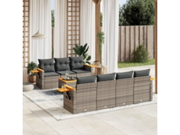 Vidaxl 8 Pcs Conjunto Sofás De Jardim C/ Almofadões Vime Pe Cinzento