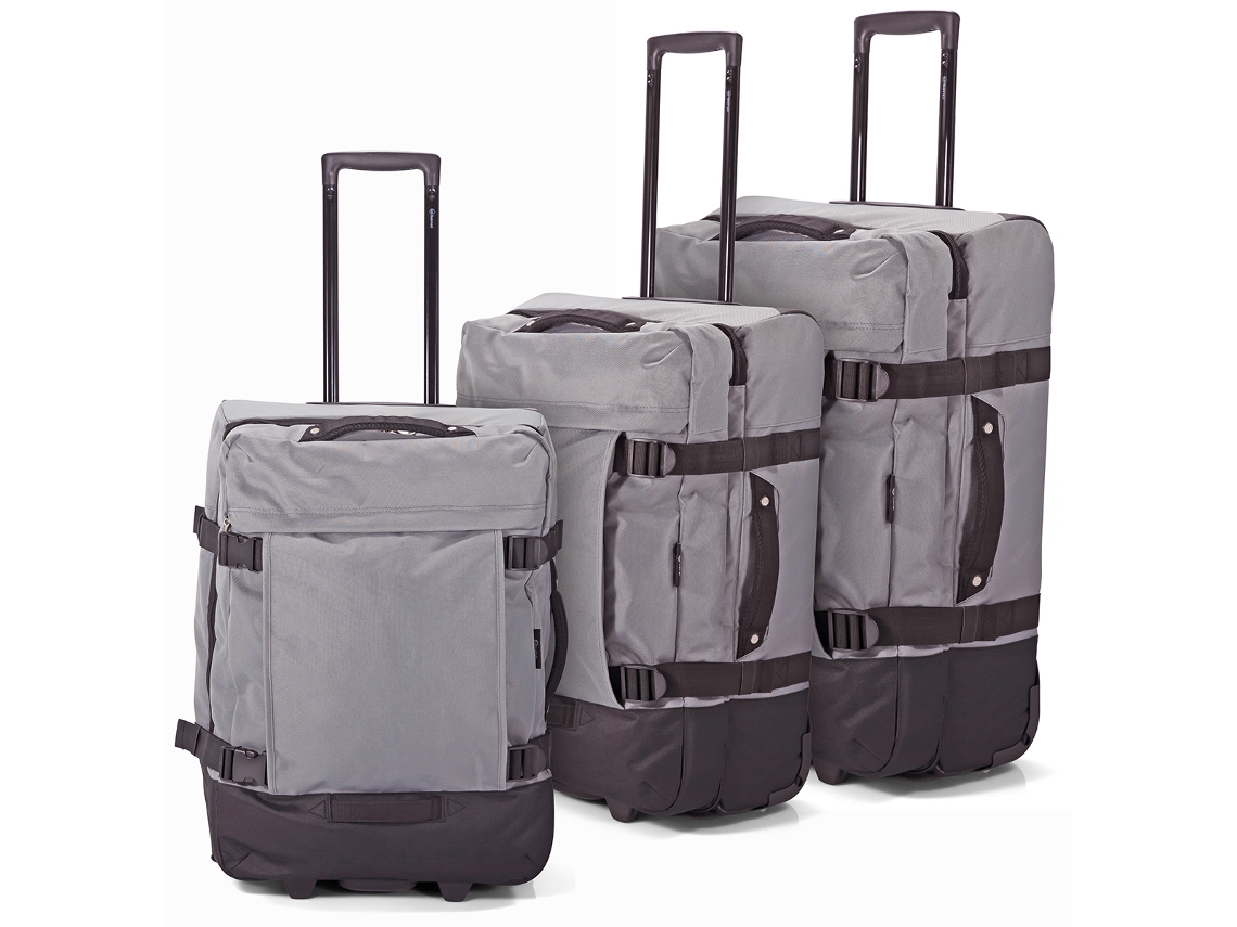 Conjunto Mala Benzi Bz5850g, 3 Peças Flexíveis, 2 Rodas, Cabine 50 Cm Média 60 Cm Grande 70 Cm, Vara Telescópica, Cinzento
