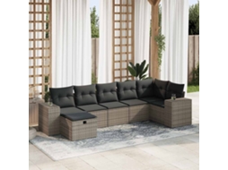 Vidaxl 7 Pcs Conjunto Sofás P/ Jardim C/ Almofadões Vime Pe Cinzento